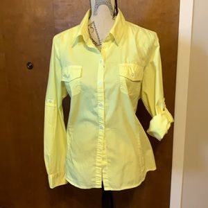 Tommy Hilfiger soft bright yellow button up blouse. 100%  cotton. Size XL